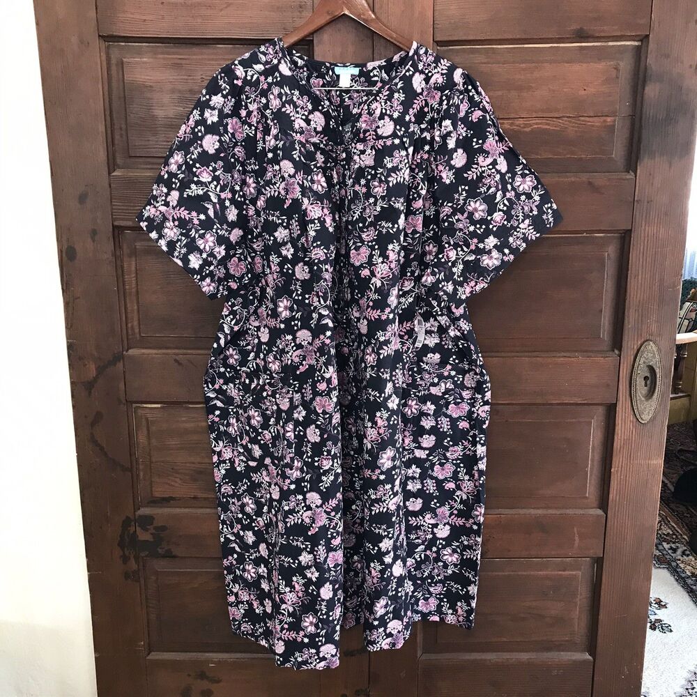 Basic Editions NWT Blue Floral Polycotton Short Sleeve Snap Robe Size 5x